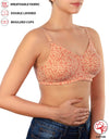 COTTON DOUBLE LAYERED NON WIRED PRINTED BRA -SALMON