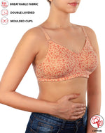 COTTON DOUBLE LAYERED NON WIRED PRINTED BRA -SALMON