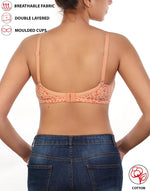 COTTON DOUBLE LAYERED NON WIRED PRINTED BRA -SALMON