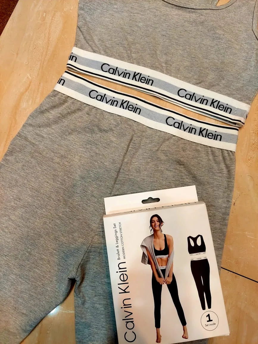 C-K Womens Bralette Pant/Tights Set Grey