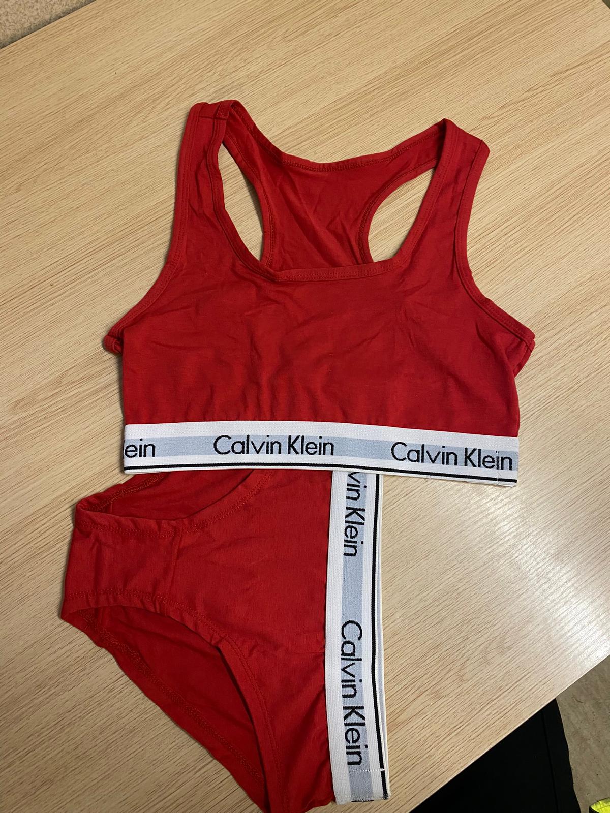 C-K Womens Sports Bra + Panty Set Red