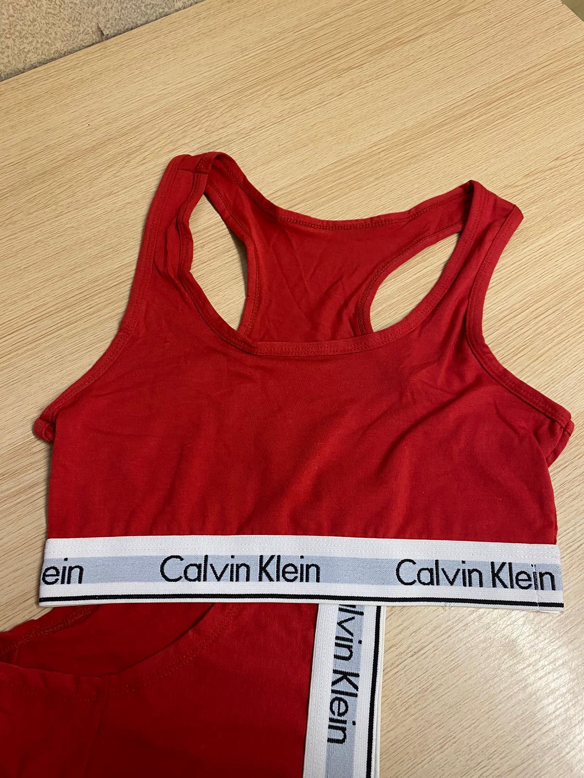 C-K Womens Sports Bra + Panty Set Red